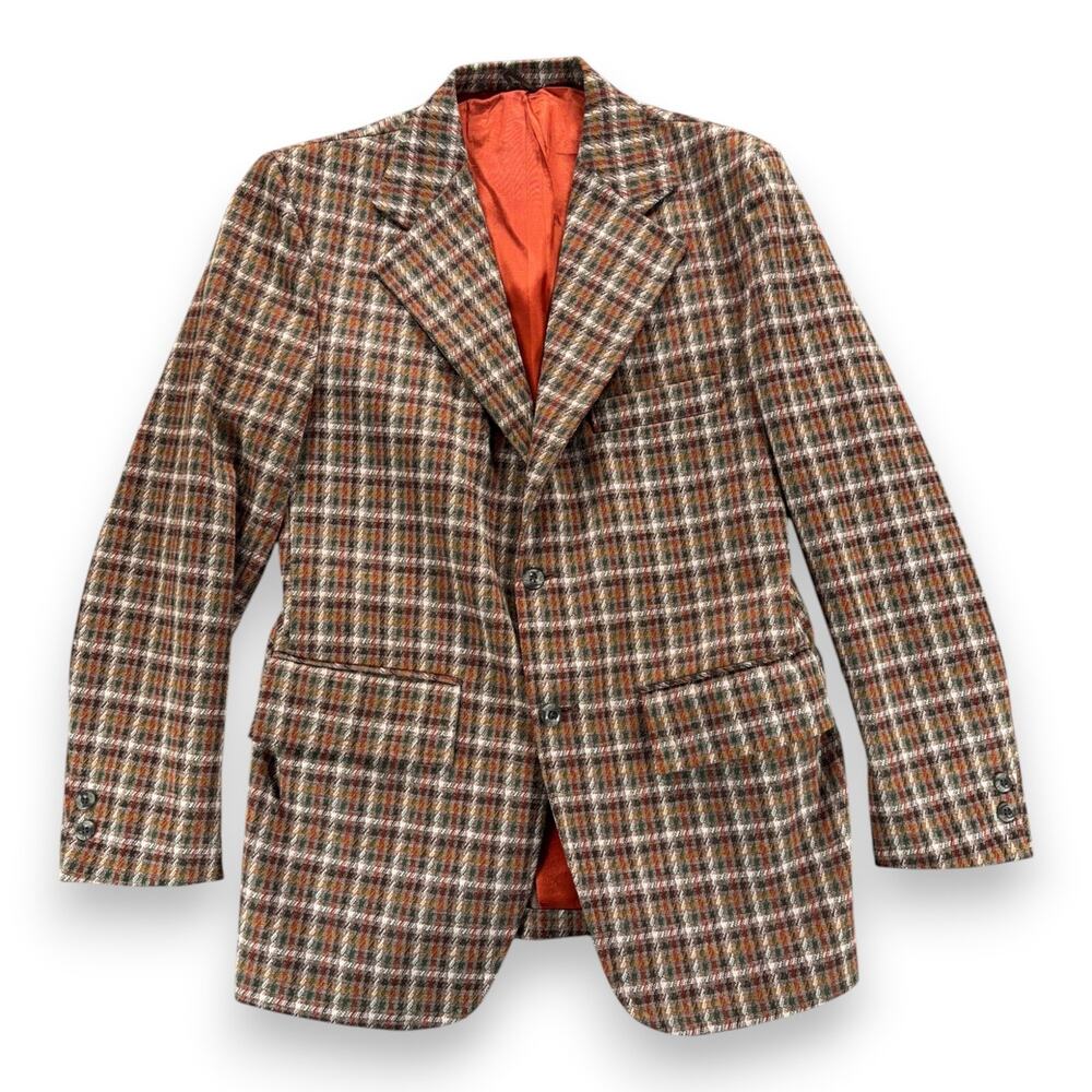 Vintage Houndstooth Jacket Mens 38 Brown Blazer Gun Club Check Rugby USA 70s